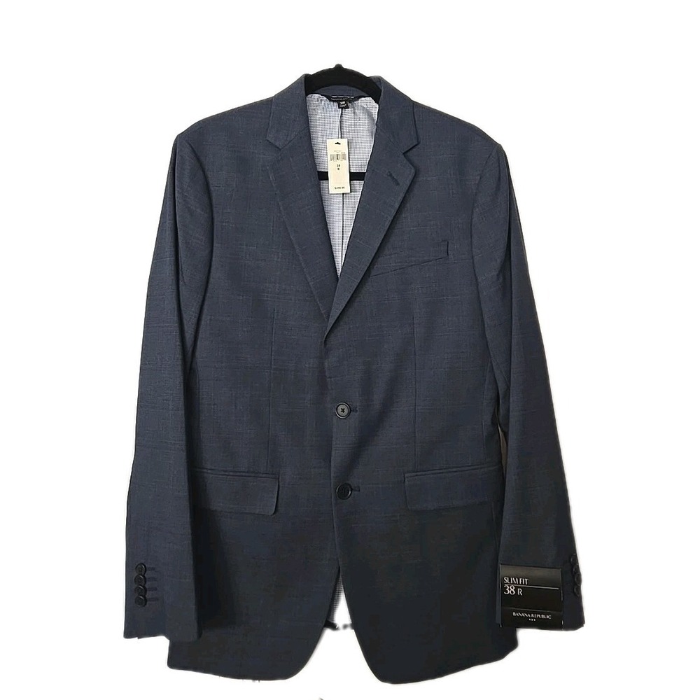 BANANA REPUBLIC MODERN SLIM FIT SIZE 38 Regular Grey/Blue 2 BUTTON NWT